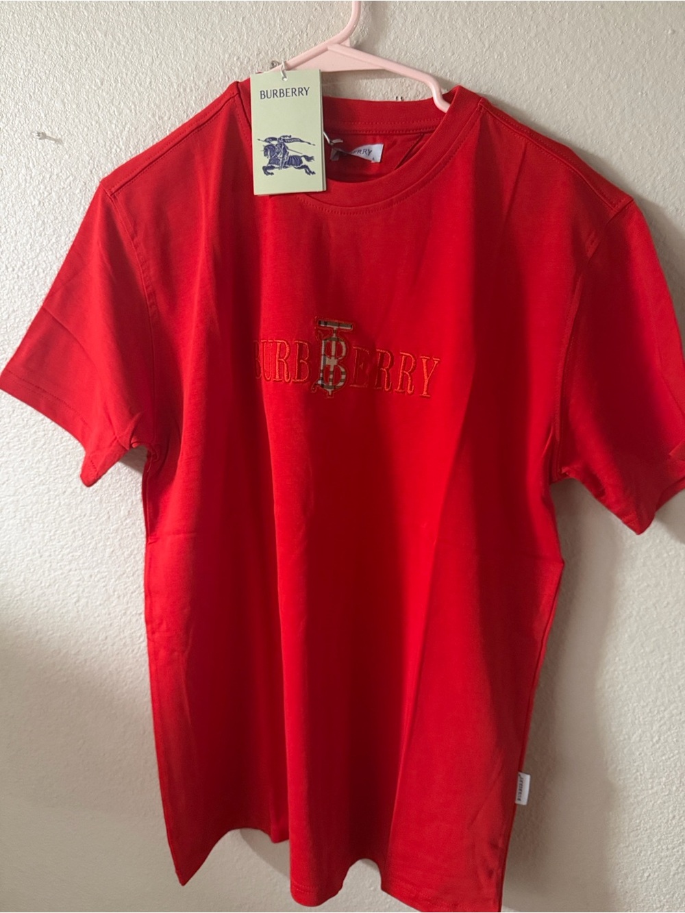Burberry Kids Red Logo Tee with Embroidered Monogram